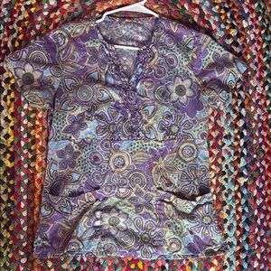 Bohemian Purple Floral Scrub Top